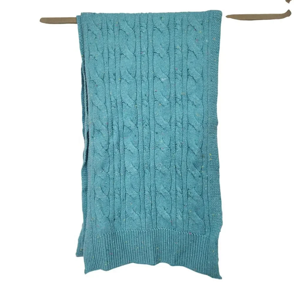 NWT Talbots Turquoise Flecked Cotton Cable Knit Long‎ Sweater Rectangle Scarf OS